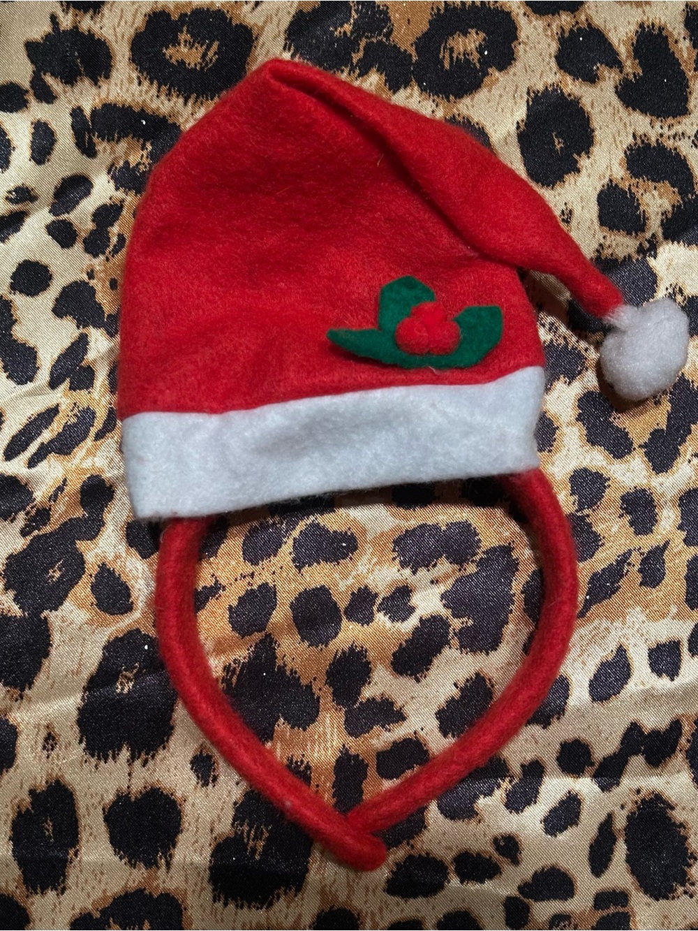 Mini Red Felt Santa Hat Headband with Holly Berries